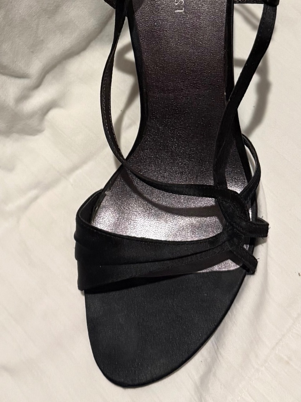 Strappy Black Satin Medium Heel Size